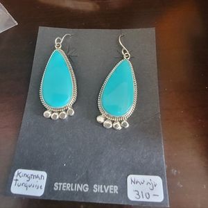 Navajo Kingman Sterling Silver Turquoise Dangle Earrings